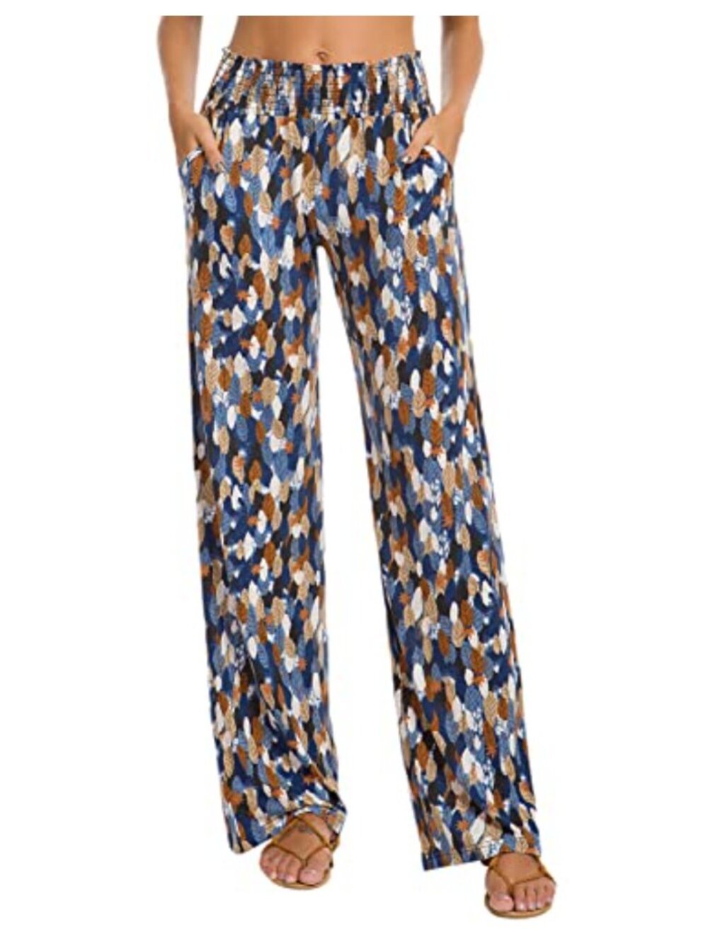 Wide Leg Palazzo Lounge Pants High Waist Boho Floral Yoga Pants Two Pockets